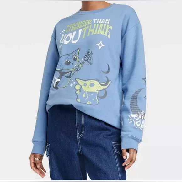 Disney Star Wars Grogu Stronger Than You Think Graphic Sweatshirt Blue Large - Picture 1 of 7